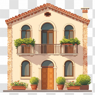 Italian House - Classic Villa With Decorative Plants Transparent PNG