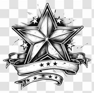 Star Tattoo - Classic Star Emblem With Banner Transparent PNG