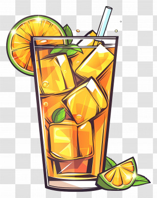 Iced Tea - Refreshing Iced Tea With Orange Slice Transparent PNG