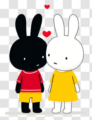 Miffy In Love - Black And White Bunnies With Hearts Transparent PNG