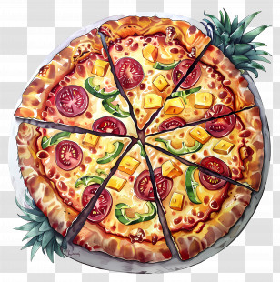 Hawaiian Pizza - Delicious Pizza With Cheese And Toppings Illustration Transparent PNG