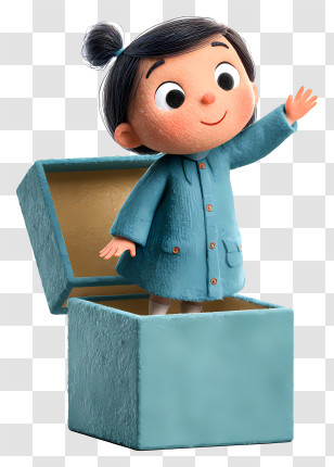 Girl Coming Out Of Box - Girl Waving From A Box Transparent PNG