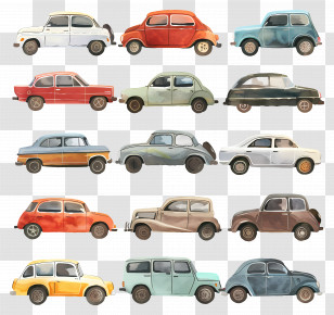 Car - Vintage Cars Collection In Retro Illustration Transparent PNG