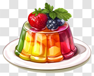 Gelatin Dessert - Colorful Jelly With Fruits Transparent PNG