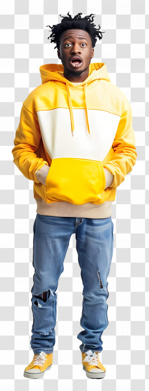 Surprised Black Man - Surprised Individual Wearing A Stylish Yellow Hoodie Transparent PNG