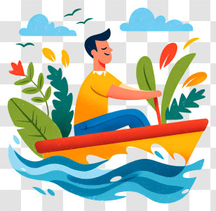 Boating Icon - Man Rowing In Nature Transparent PNG