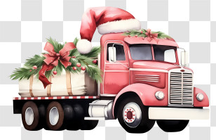 Santa Claus - Christmas Truck With Seasonal Decor Transparent PNG