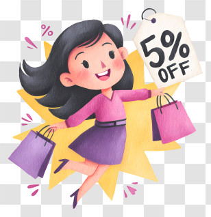 Discount Promotion Theme - Happy Shopper With 5% Off Tag Transparent PNG