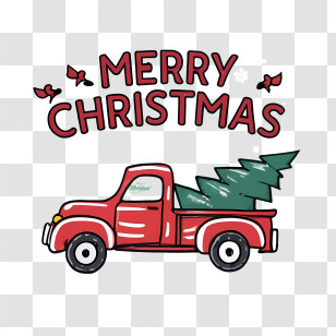 Merry Christmas - Holiday Red Truck With Christmas Tree And Message Transparent PNG
