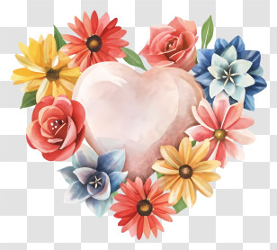 Cartoon - Heart-Shaped Floral Wreath Illustration Transparent PNG