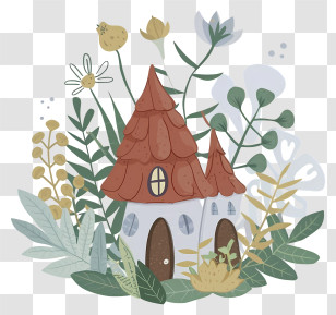 Digital Painting - Small Whimsical House With Red Roof Transparent PNG