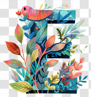 Letter E - Letter E With Colorful Plants Transparent PNG