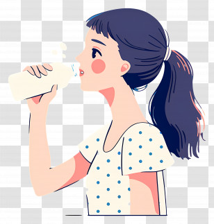 Girl Drinking Water - Girl Drinking Milk In Cartoon Style Transparent PNG