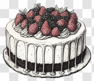 Cake Drawing - Decorative Berry-Topped Cake Transparent PNG