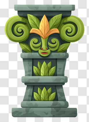 Ancient Temple Pillar - Decorative Stone Column With Leaf Design Transparent PNG