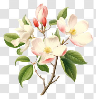 Flower - Magnolia Flowers On Branch Illustration Transparent PNG