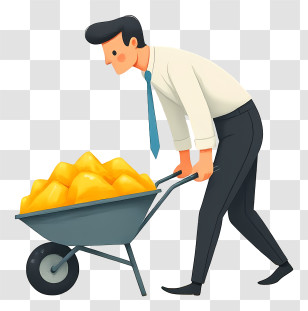 Businessman With Wheelbarrow - Businessman Pushing Wheelbarrow Of Gold Transparent PNG