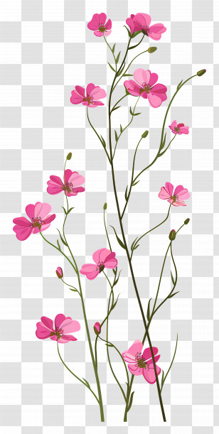 Pink Flowers - Pink Wildflowers On Branch Illustration Transparent PNG