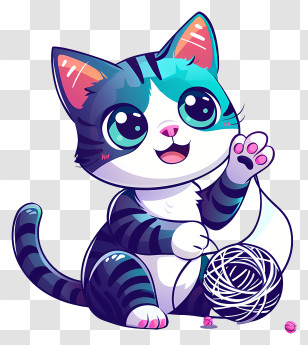 Cat Playing Yarn Ball - Cute Cartoon Cat Playing With Yarn Transparent PNG