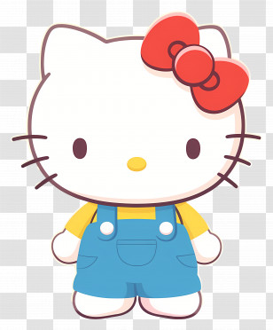 Cute Hello Kitty - Cute Cat In Blue Overalls With Red Bow Transparent PNG