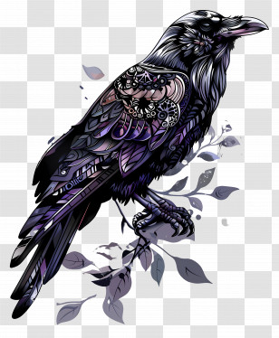 Raven - Raven Illustration With Artistic Details Transparent PNG