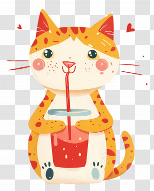 Cat - Cute Cat Drinking With Straw Transparent PNG