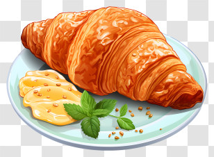 Croissant - Croissant With Honey And Fresh Mint Leaf Transparent PNG