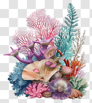 Pastel Coral Reef - Beautiful Coral And Seashell Arrangement Transparent PNG