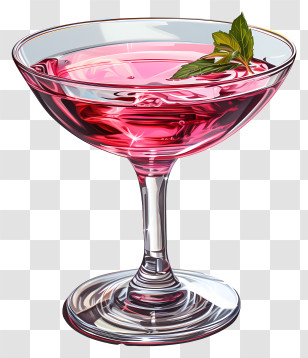 Cocktail - Pink Cocktail In Glass With Mint Transparent PNG