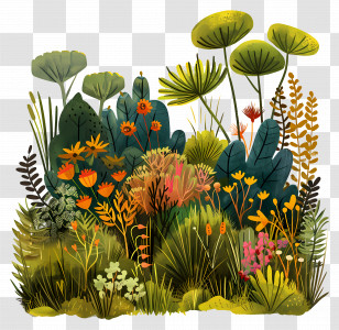 Nature Background - Lush Greenery With Tropical Plants And Flowers Transparent PNG