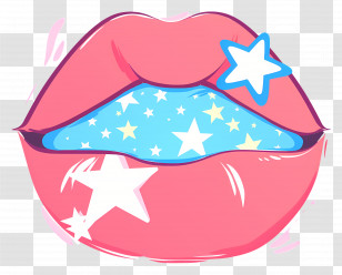 Cartoon Lips - Pink Lips With Colorful Stars Illustration Transparent PNG
