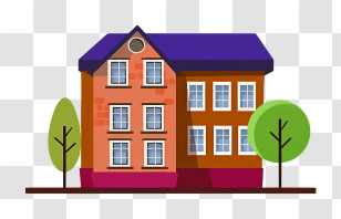 House - Brick House With Trees And Windows Transparent PNG