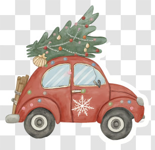 Red Car With Christmas Tree - Red Car With Christmas Tree On Top Transparent PNG
