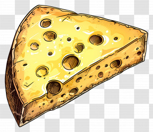 Yellow Cheese Wedge - Illustrated Yellow Cheese Wedge With Holes Transparent PNG