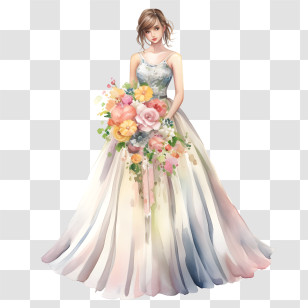 Wedding Dress
 - Beautiful Bride Holding Floral Bouquet Illustration Transparent PNG