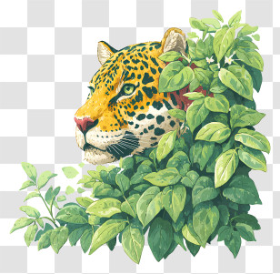 Jaguar Peering Through Foliage - Leopard Hidden In Lush Foliage Transparent PNG