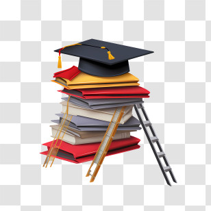 International Literacy Day - Stack Of Books With Graduation Cap Symbol Transparent PNG