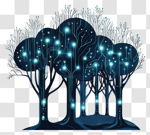 Moonlit Ai Forest - Digital Trees With Circuit Design Transparent PNG