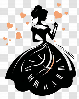 Timeless Elegance - Woman Silhouette With Clock Dress Transparent PNG