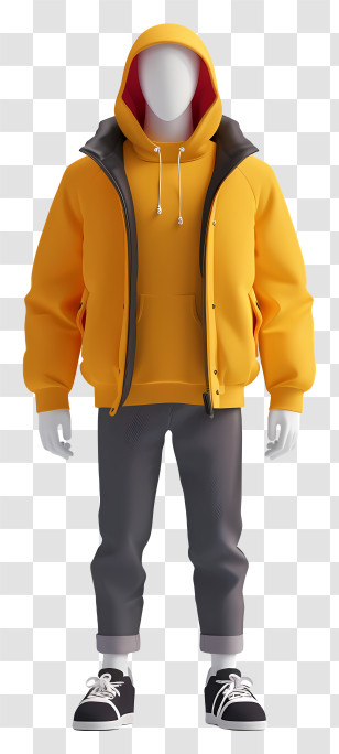 Mannequin - Casual Yellow Hoodie Outfit Transparent PNG