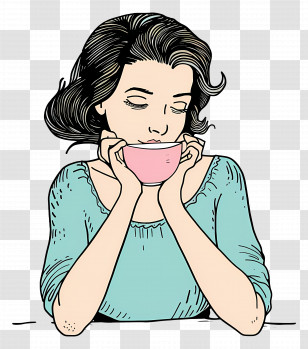 Cartoon Tea - Woman Enjoying A Cup Of Coffee Transparent PNG