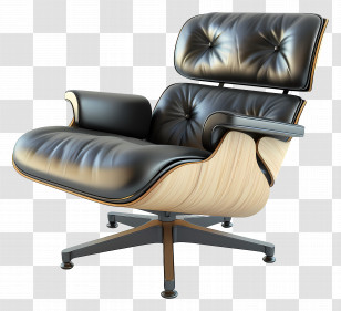 Eames Lounge Chair - Modern Black And Wooden Lounge Chair Transparent PNG