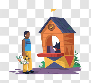 Cartoon - Man Visiting Dog House Transparent PNG