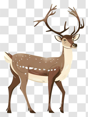 Reindeer - Illustrated Deer With Beautiful Antlers Transparent PNG