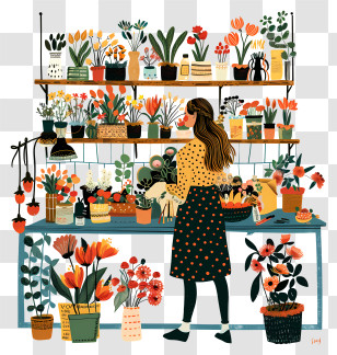 Florist In Flower Shop - Flower Shop With Various Plants Transparent PNG
