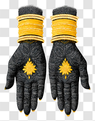 Mehandi On Hands - Black And Gold Decorative Hands With Bangles Transparent PNG