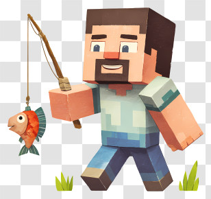 Minecraft Fishing - Blocky Character Fishing Adventure Transparent PNG