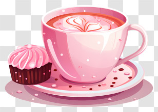 Coffee Cup - Pink Coffee Cup With Cupcake Transparent PNG