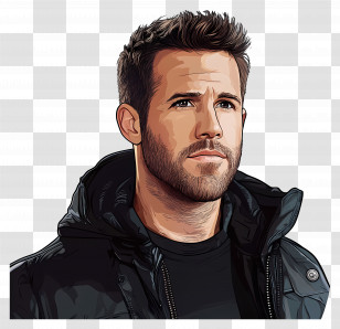Ryan Reynolds - Cartoon-Style Man In Black Jacket Illustration Transparent PNG