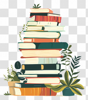 Stack Of Books - Illustration Of Stacked Books With Greenery Transparent PNG